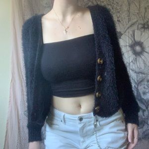fuzzy black cardigan
